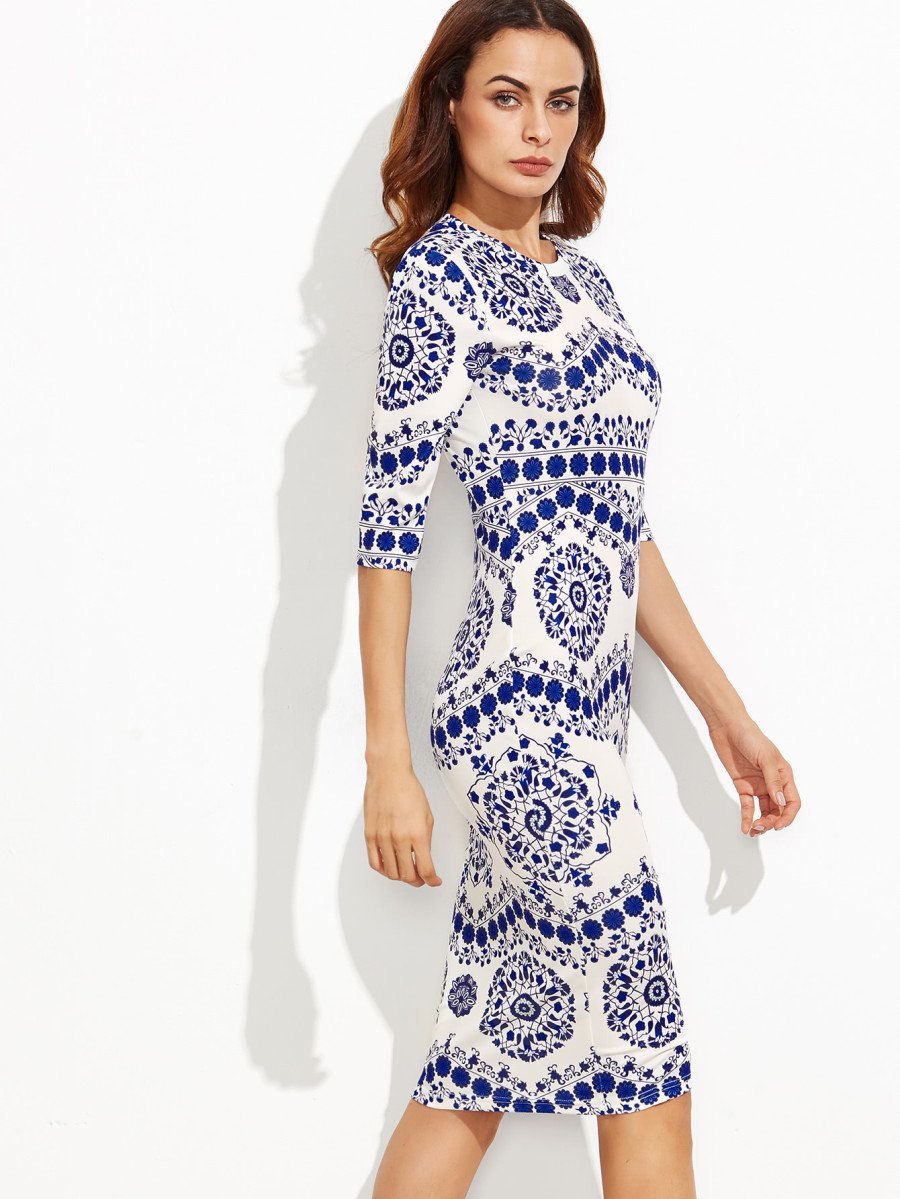 Porcelain Print Pencil Dress