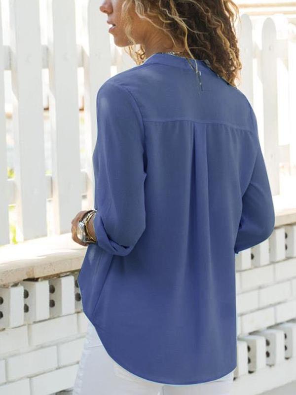 Plain Long Sleeve Woman Turn down collar Blouses