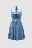 Halter Neck Tiered Ruffle Mini Dress