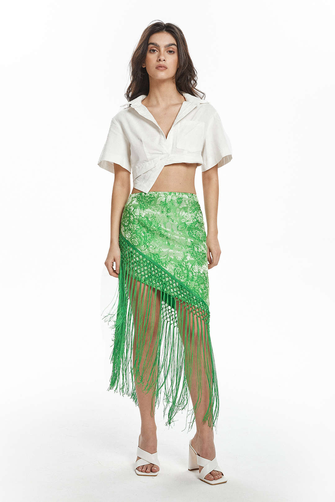 Asymmetric Tassel Embroidered Skirt