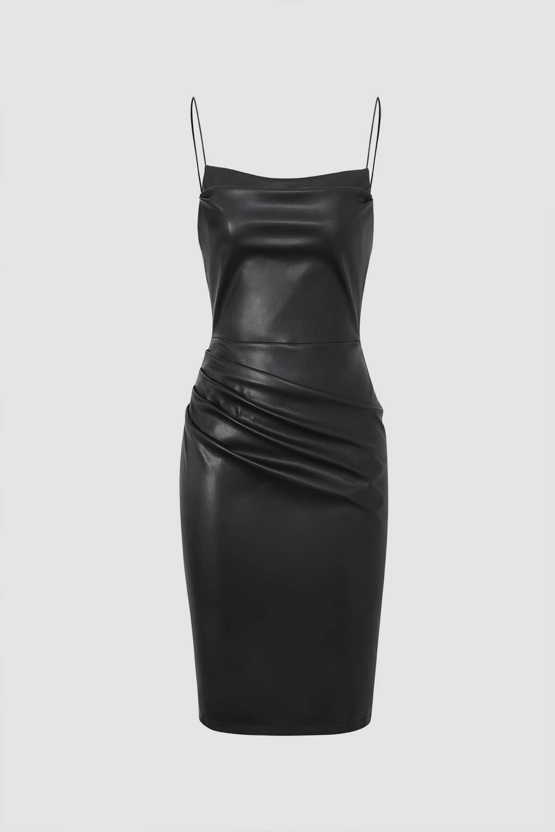 Faux Leather Ruched Cami Midi Dress