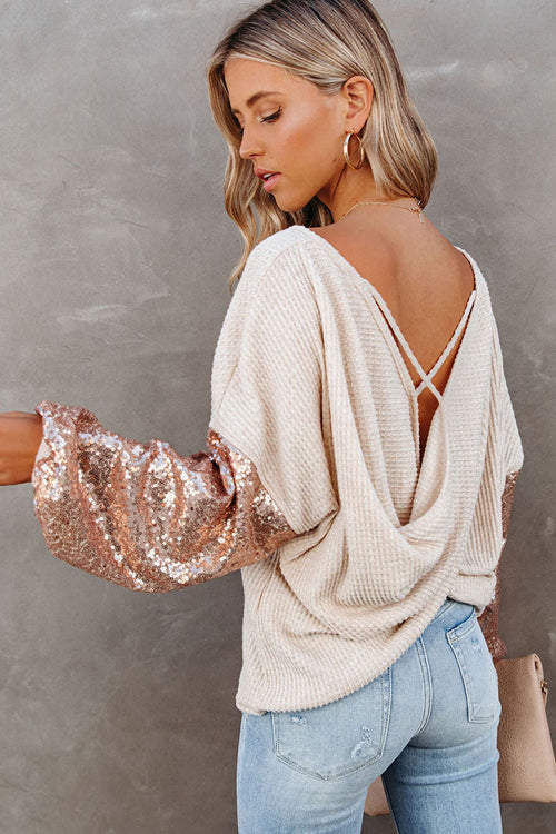 Style Skills Sequin Backless Long Sleeve Top