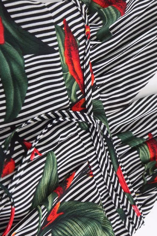 Stripe Print Backless Tie-waist Jumpsuit