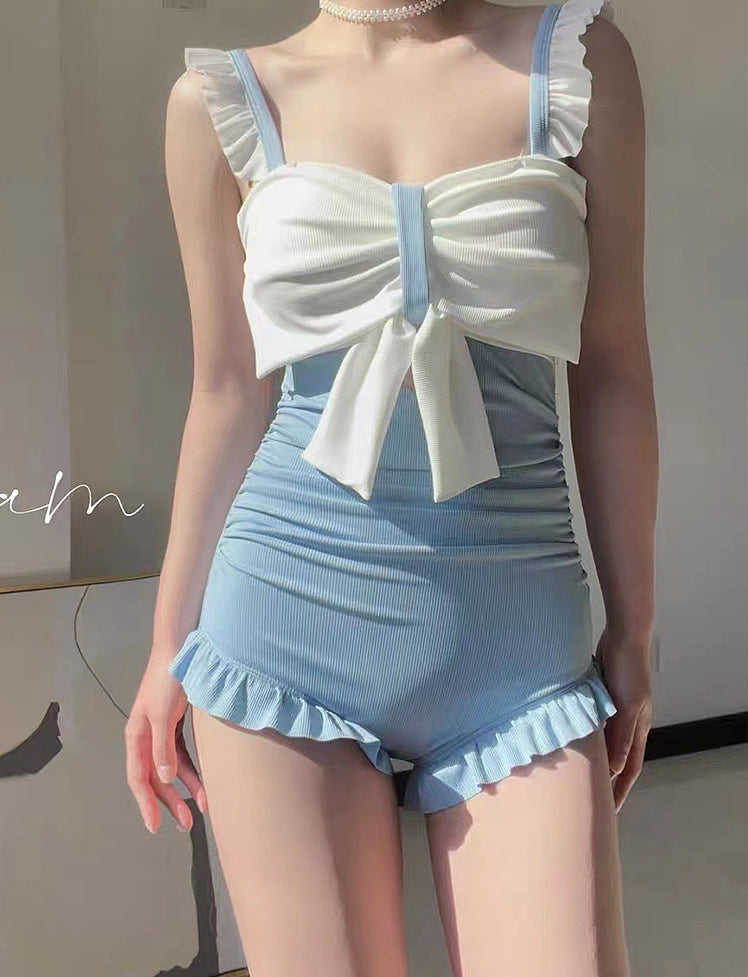 Ruffled Bowknot  's One Piece Swimsuit