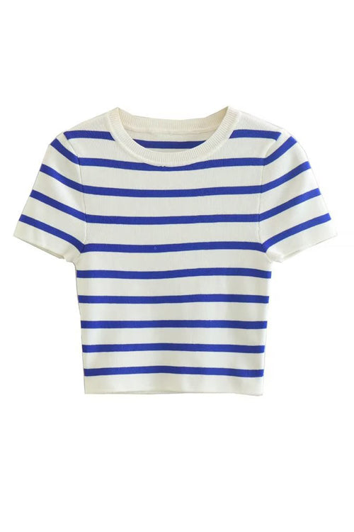 Cool Girl Essence Striped Short Sleeve Knit Top