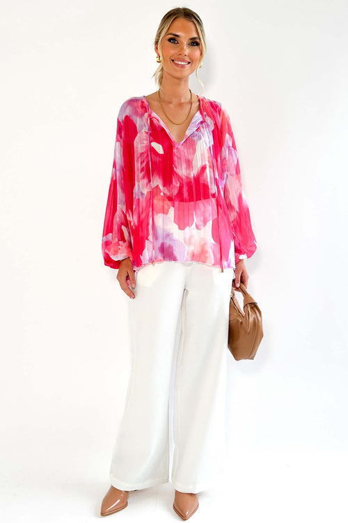 Time To Celebrate Print Pleated Long Sleeve Top