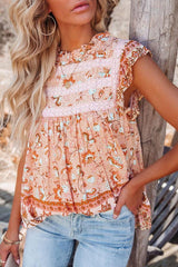 Out With You Lace Boho Print Top