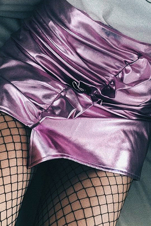 Purple Ruffle Hem Irregular Skirt