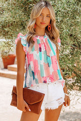 Ready For The Resort Printed Ruffle Sleeve Top