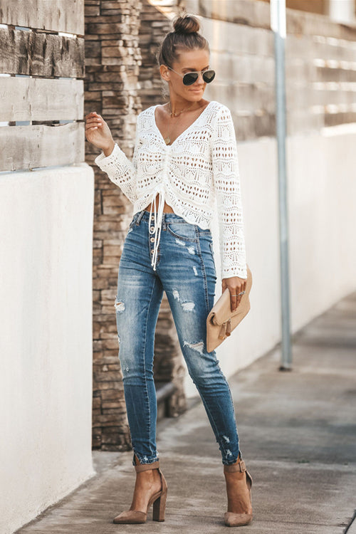 Easy Moves Hollow-Out Knit Blouse