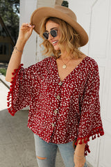 Sunshine Soul Printed Tassel Button-Up Top