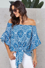 Style Spotting Off the Shoulder Print Top