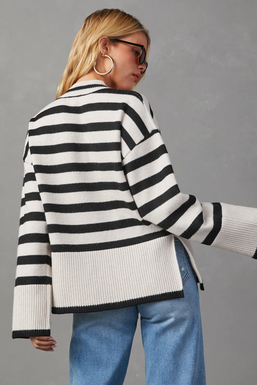 Warm Cozy Striped Long Sleeve Knit Sweater