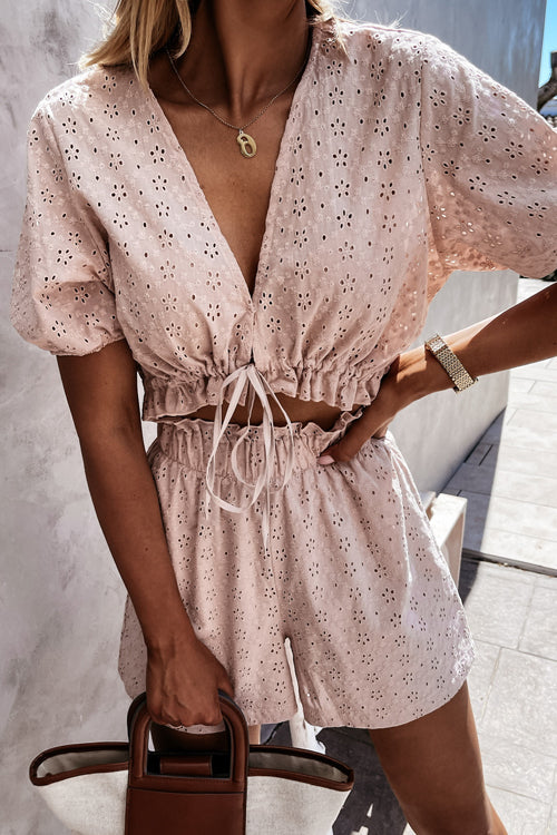 At First Sight Lace Crochet Short Sleeve Suit