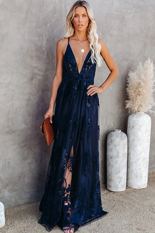 Angel in Disguise Lace Floral Backless Maxi Dress