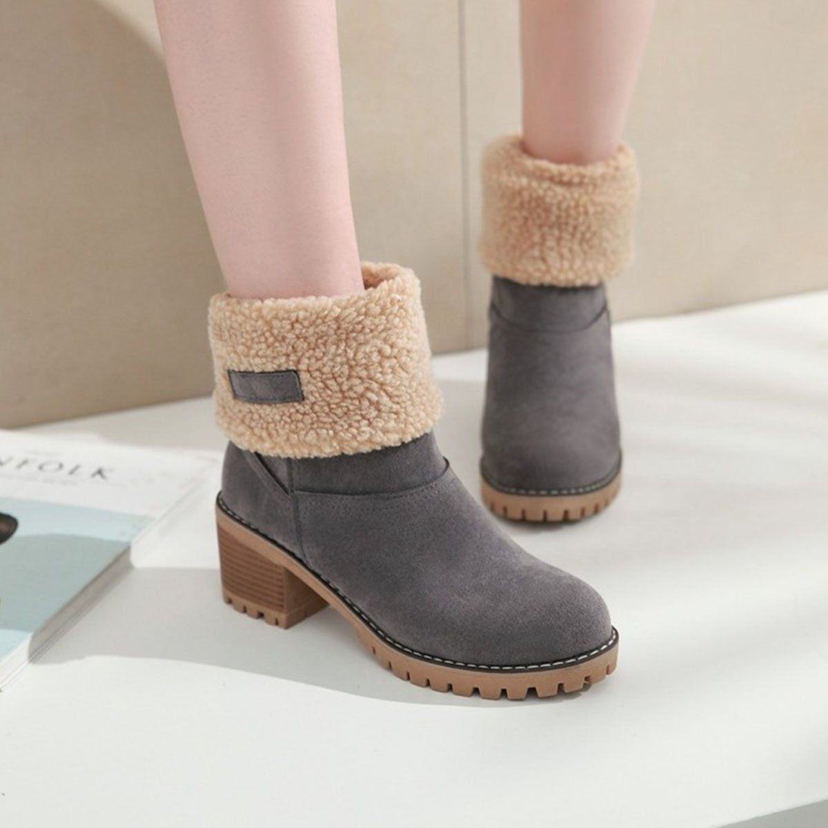 Plain Chunky Mid Heeled Date Ankle Boots