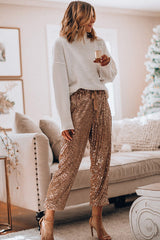 Holiday Ready Golden Sequin Pants