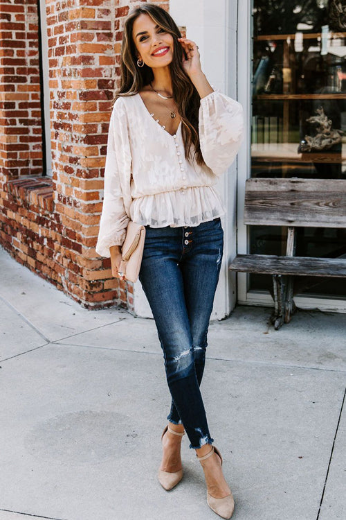 Just As Lovable Embroidery Button-Up Top