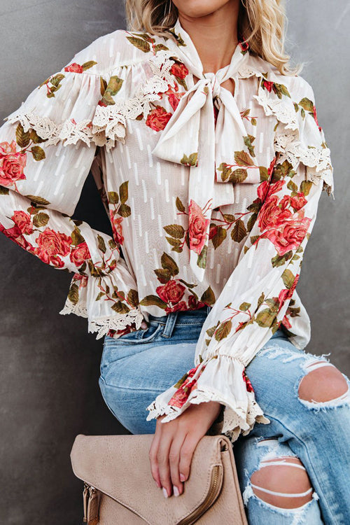Dearest Daydream Lace Up Floral Print Top