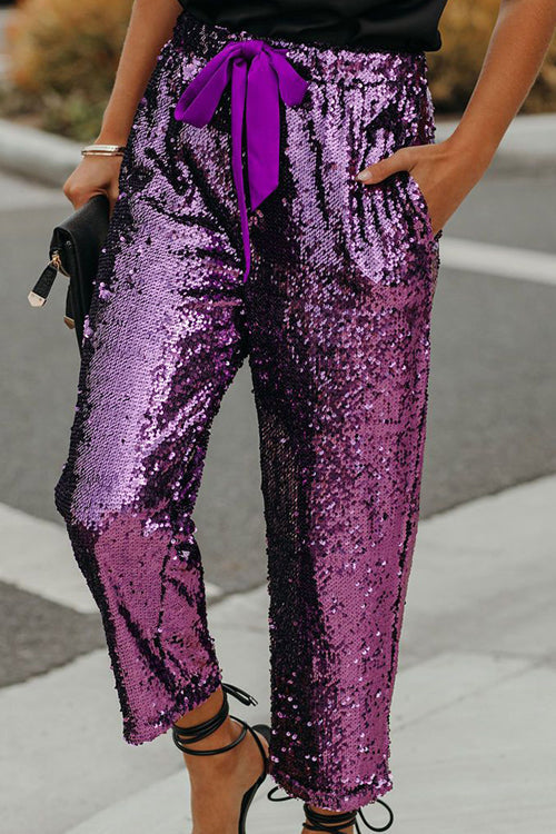 Holiday Ready Golden Sequin Bowknot Pants