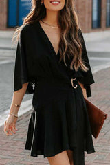 Feminine Love Cape Short Sleeve Wrap Mini Dress