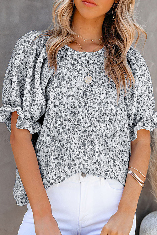 Floral Print Babydoll Puff Sleeve Blouse Top
