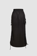 Elastic Drawstring Slit Cargo Skirt