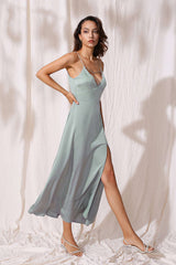 Intimate Supper Deep V Neck Satin Maxi Dress