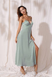 Intimate Supper Deep V Neck Satin Maxi Dress