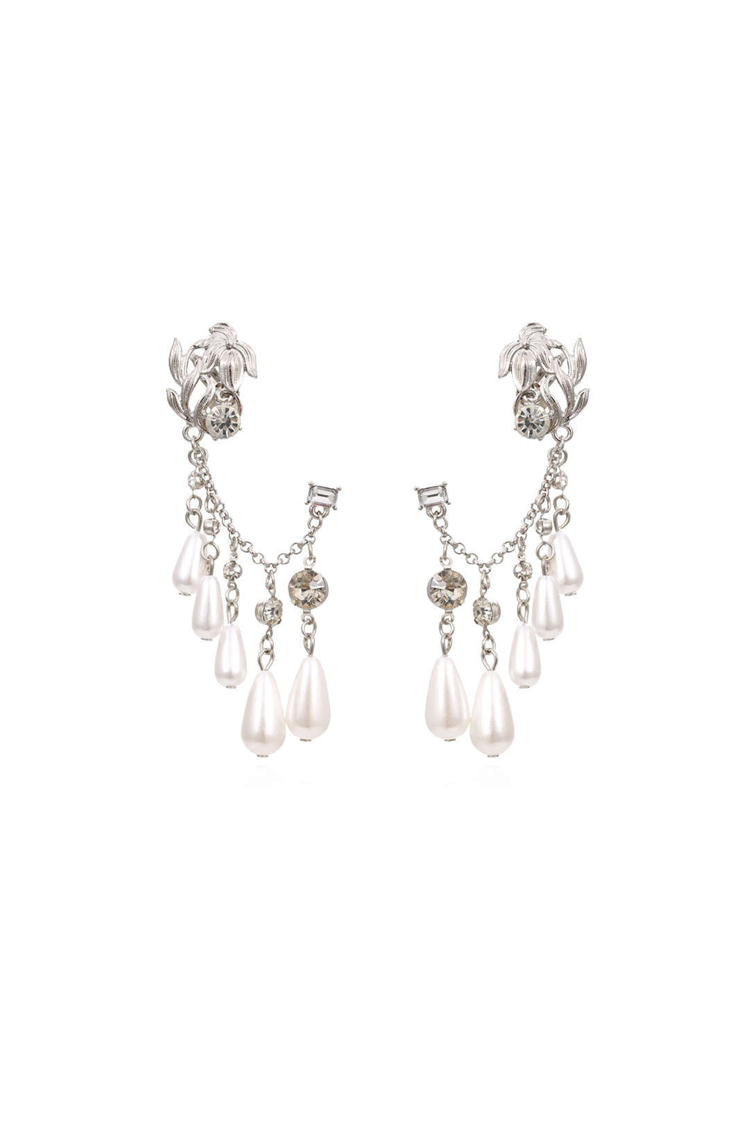 Floral & Pearl Chain Linked Earrings