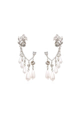 Floral & Pearl Chain Linked Earrings