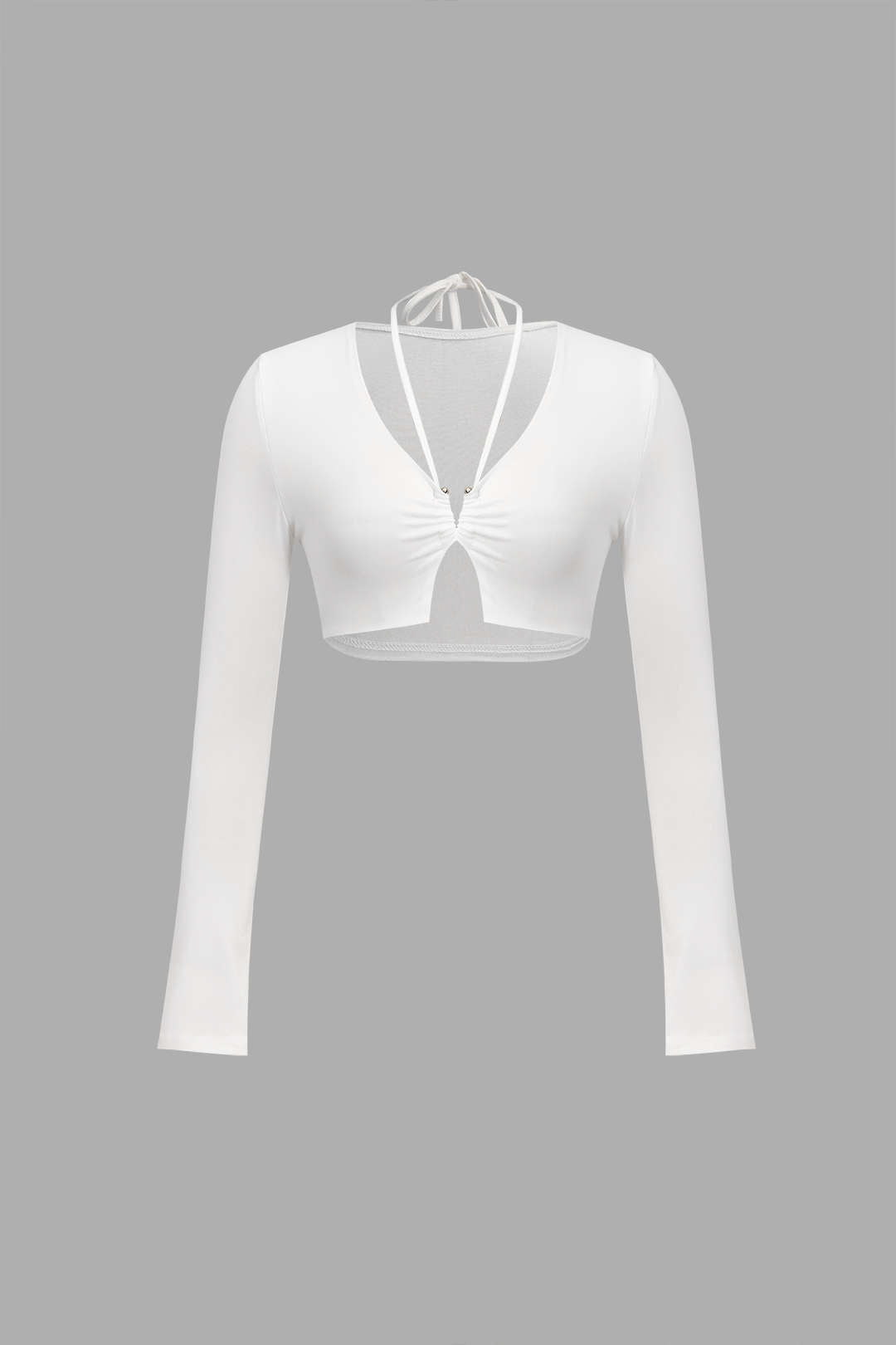 Halter Neck Ruched Long Sleeve Cropped Top