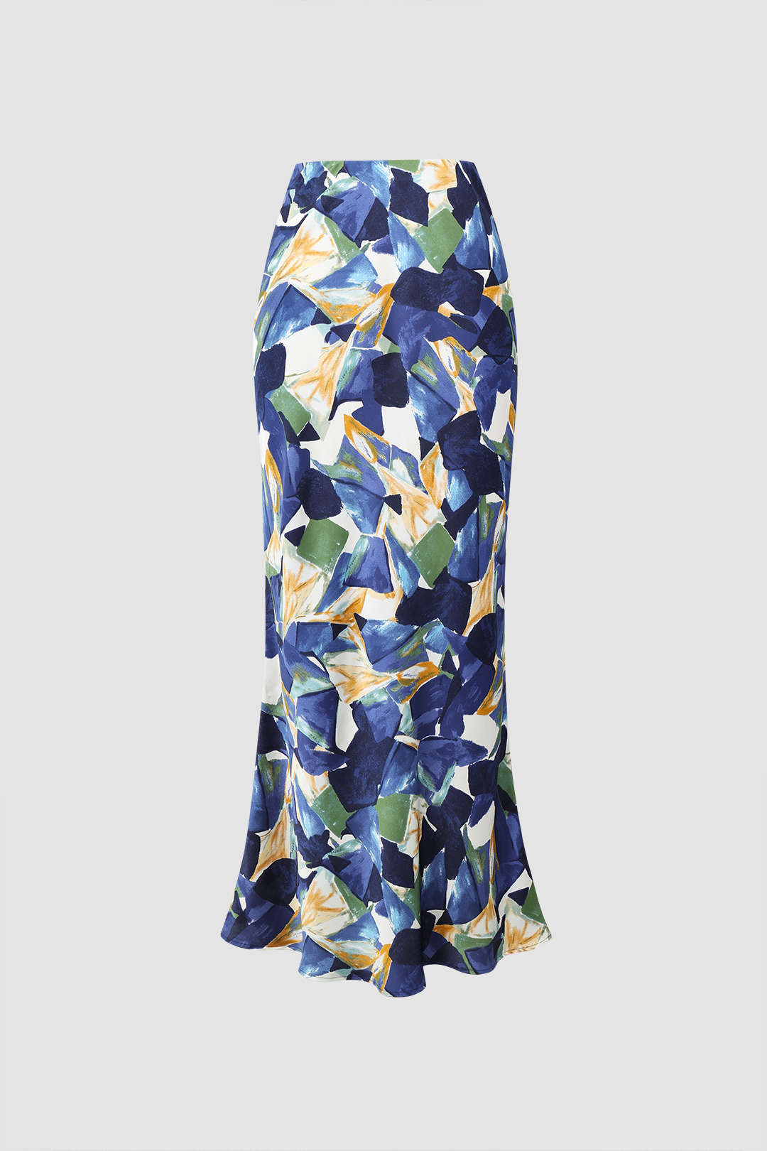 Abstract Print Satin Maxi Skirt