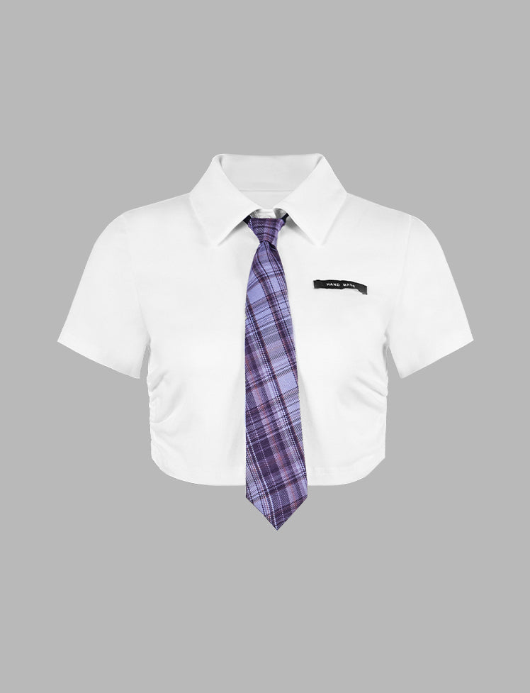 Shirt Collar Tie Short Sleeve Top
