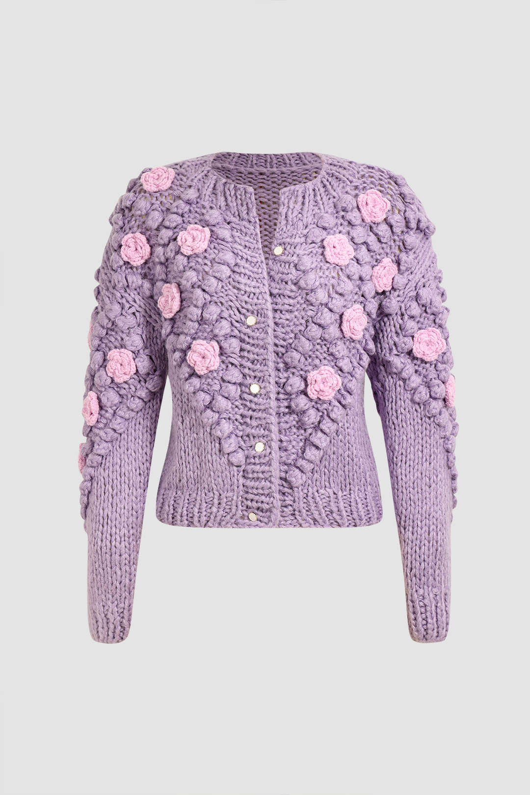 Flower Pom-pom Knit Cardigan