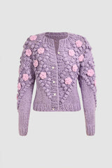 Flower Pom-pom Knit Cardigan