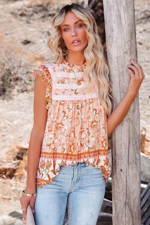 Out With You Lace Boho Print Top