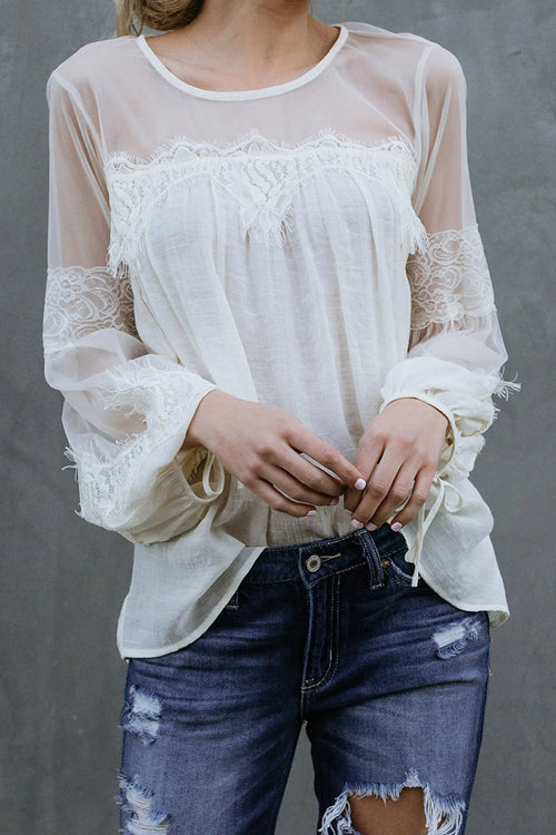 Picture This Tulle&Lace Long Sleeve Top