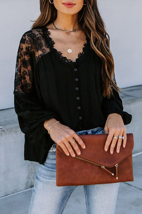 Daydream Lace Embroidery Button Up Top