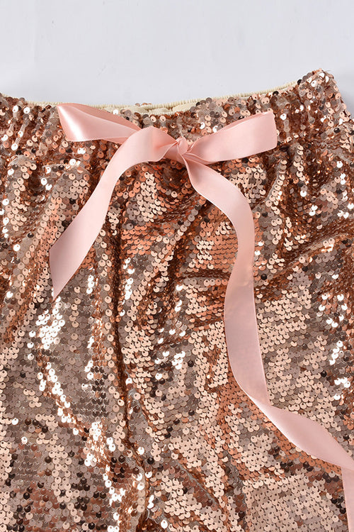 Holiday Ready Golden Sequin Bowknot Pants