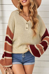 Cozy Love Striped Button Up Knit Sweater
