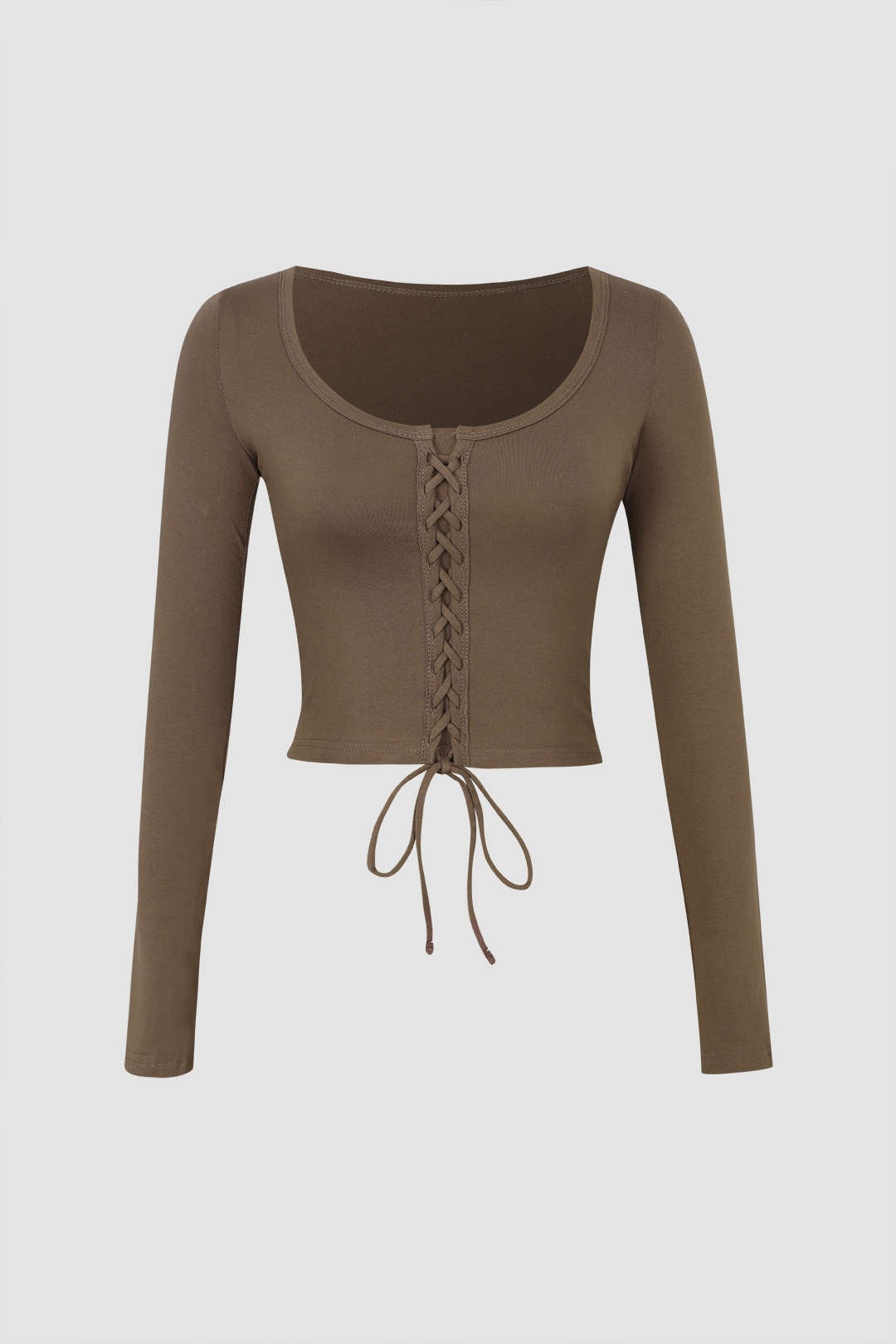 Lace Up Front Long Sleeve Top
