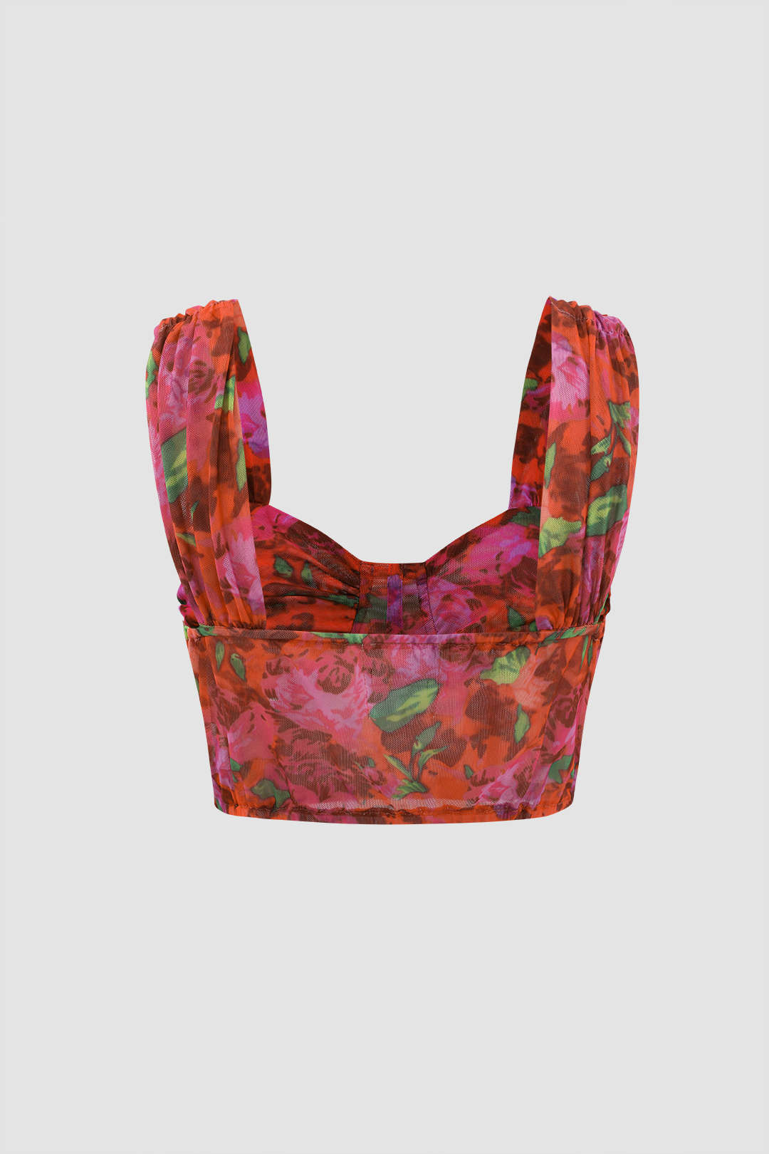 Floral Print Sheer Mesh Cami Top