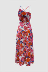 Floral Print Cross Tie Back Maxi Dress