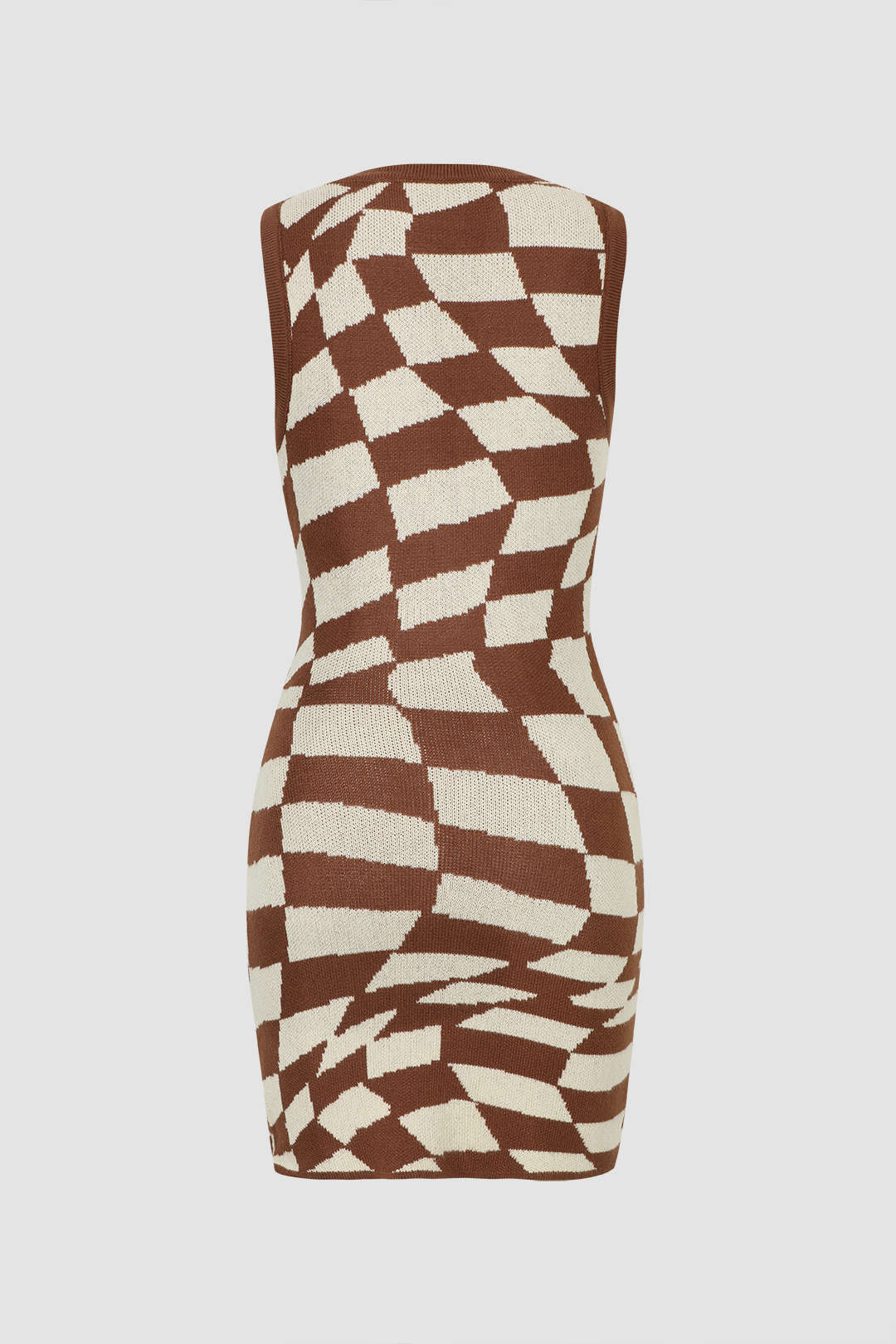 Checkerboard Sleeveless Sweater Dress