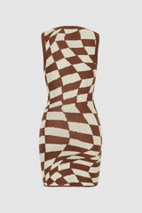 Checkerboard Sleeveless Sweater Dress