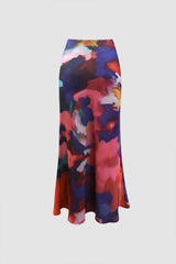 Abstract Print Satin Midi Skirt