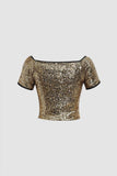 Boat Neck Sequin T-Shirt