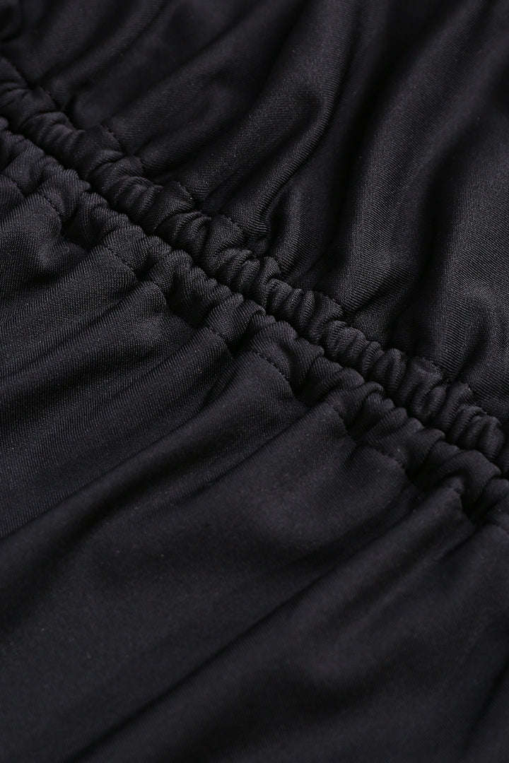 Halter Ruched Long Sleeve Black Dress