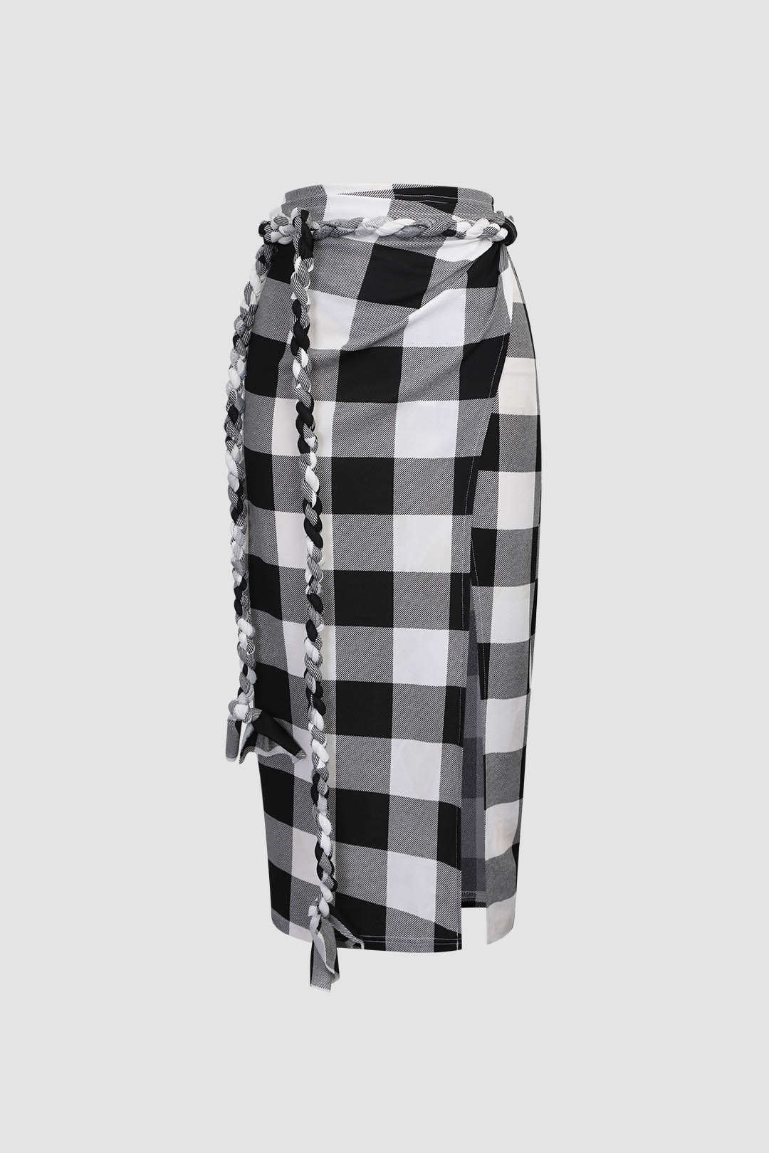 Check Pattern Rope Wrap Skirt